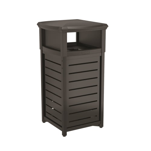 Suncast Commercial 30 Gallon Outdoor Decorative Metal Square Trash Can with 2-Way Lid